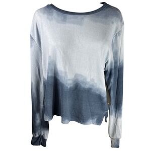 Blue White Tie Dye Long Sleeve Cropped Top Crew Neck Size XL RN 146342